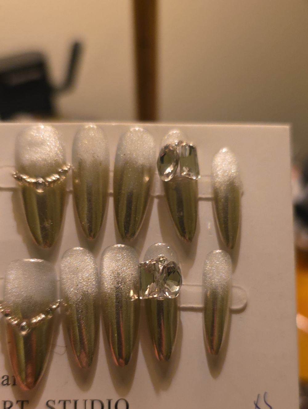 Silver Ombre Press-On Nails with Rhinestone Accent - Size Xs